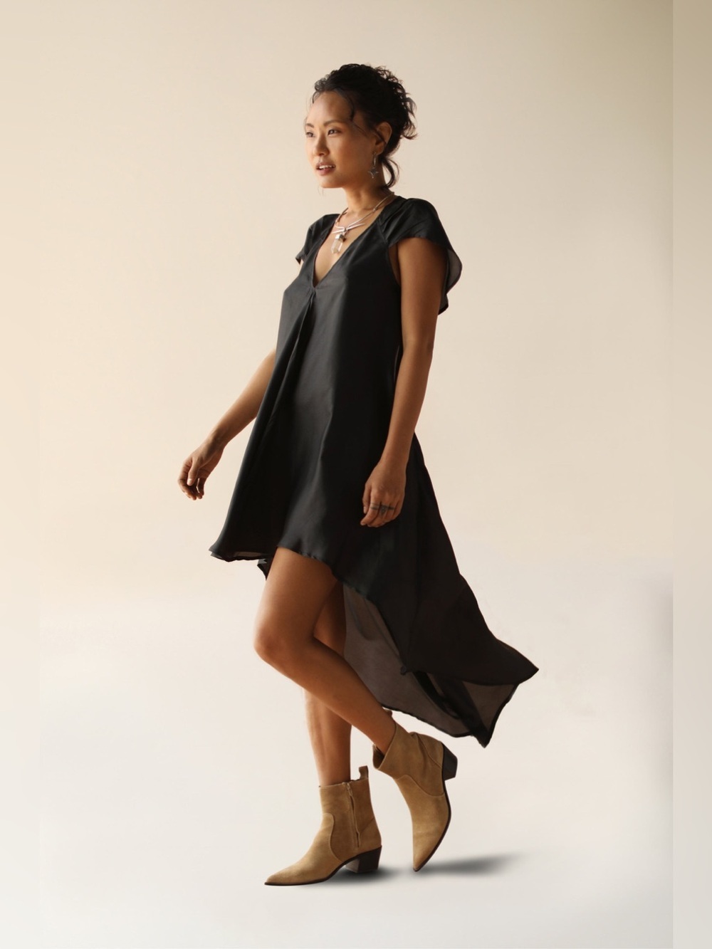 FARA BOUTIQUE 100% Hand Dyed Silk Lana Dress in Black Size Small NWT